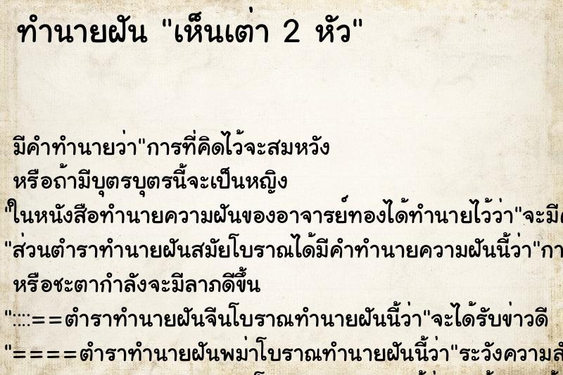 ทำนายฝัน เห็นเต่า 2 หัว ทำนายฝัน เห็นเต่า 2 หัว